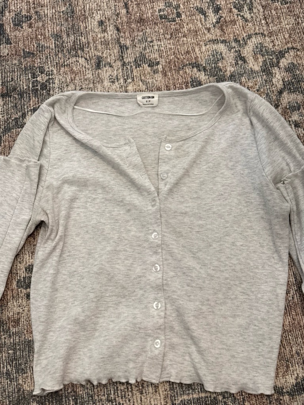 Cotton On Light Gray Ribbed Button-Up Women's Top